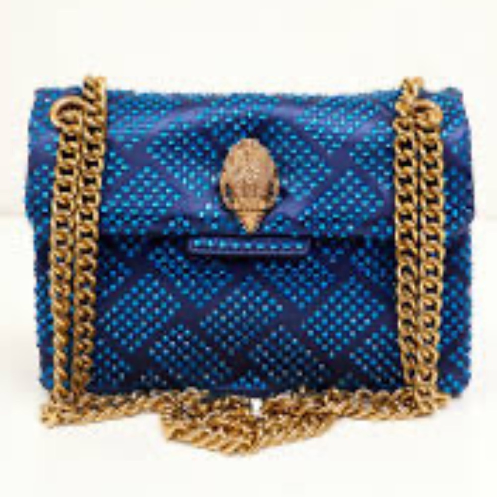 Kurt Geiger Blue Quilted Shoulder Bag with Gold Chain